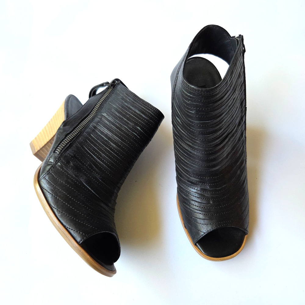 Paul Green Cayenne Black Peep Toe Sandals Ankle Boots Size US 6 UK 4.5 Side Zip